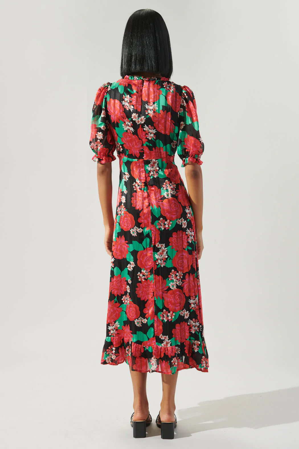 Rosabella Midi Puff Sleeve V Neck Dress