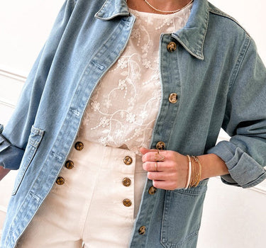 Dusk Blue Slit Buttons Pocketed Denim Jacket