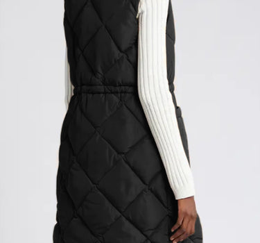 Black Longline Quilted Stand Collar Puffer Vest