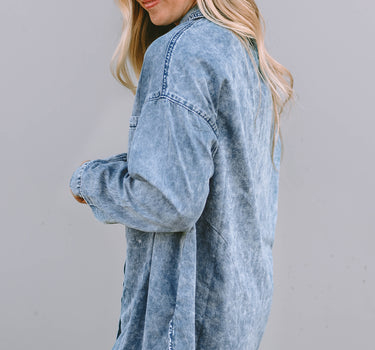 Sky Blue Vintage Washed Chest Pocket Denim Shirt