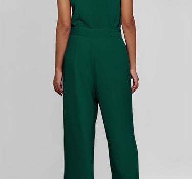 Green Buttoned Sleeveless Cropped Jumpsuit with Sash