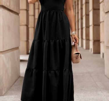 Black Crossover Backless Bodice Tiered Maxi Dress