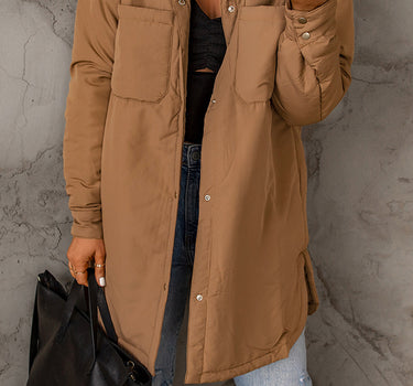 Brown Button Down Padded Jacket with Pockets