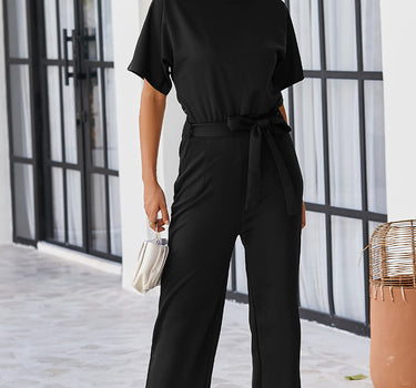 Black Belted Wide Leg Jumpsuit