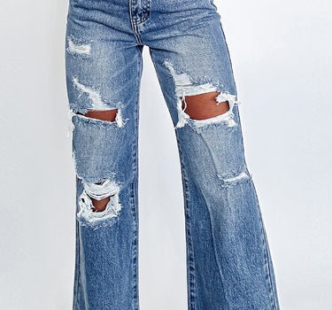 Ashleigh Acid Wash Distressed Wide Leg High Waist Jeans