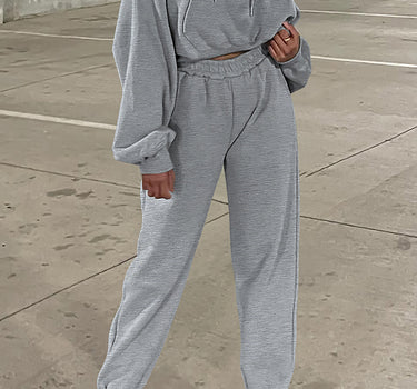 Gray Solid Drop Shoulder Hoodie and Joggers Activewear Set