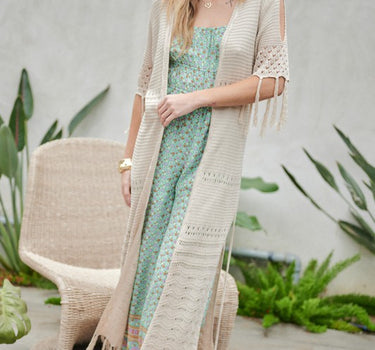 Solid Long Cardigan With Fringe