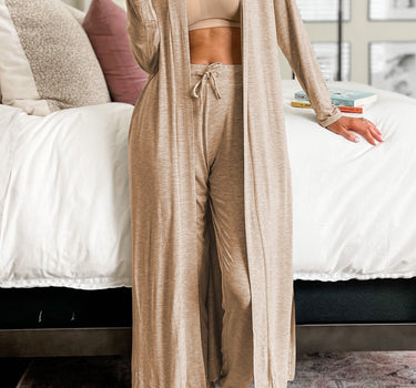 Parchment Split Long Cardigan and Skinny Pants Lounge Set