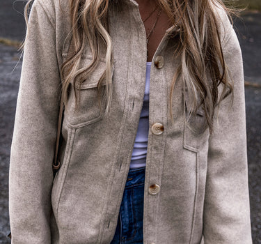 Light Grey Turn Down Collar Flap Pockets Buttoned Shacket