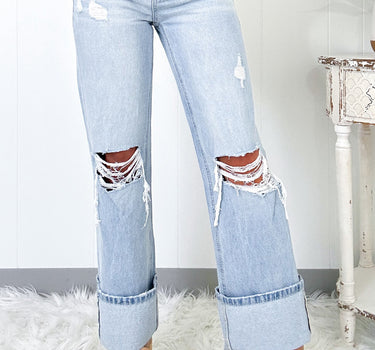 Kierra Light Wash Distressed Flare Jeans