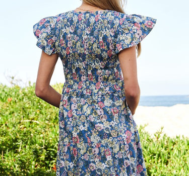 Vintage Garden Floral Flutter Smocking Midi Dress