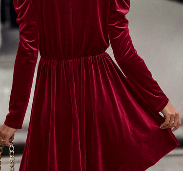 Red Dahlia Velvet Frilled Neck Gigot Sleeve Swing Dress