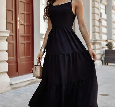 Black Crossover Backless Bodice Tiered Maxi Dress