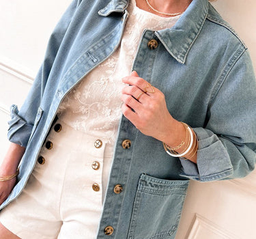 Dusk Blue Slit Buttons Pocketed Denim Jacket