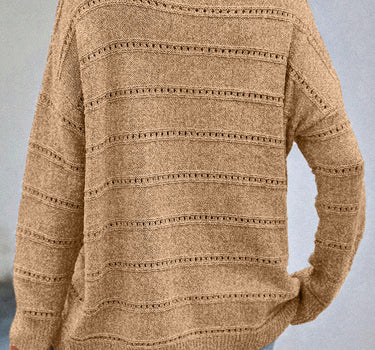 Pale Khaki Boat Neck Drop Shoulder Pointelle Knit Sweater