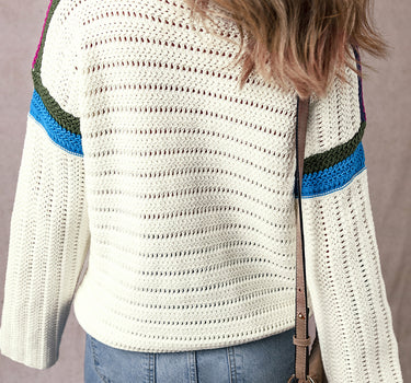 White Daisy Flower Pointelle Knit Sweater