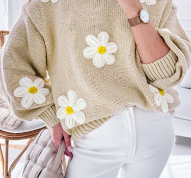 Parchment Floral Crochet Chunky Knit Sweater