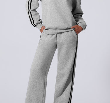 Light Grey Solid Color Side Striped Sweatshirt Active Set