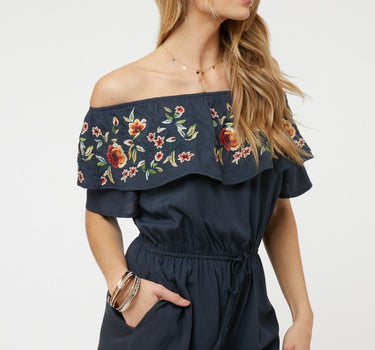 Floral Embroidered Off Shoulder Romper