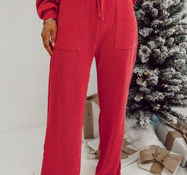 Fiery Red JOLLY Corded Long Sleeve Top and Pockets Pants Set