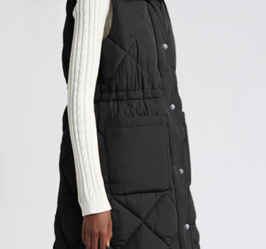 Black Longline Quilted Stand Collar Puffer Vest