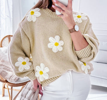 Parchment Floral Crochet Chunky Knit Sweater