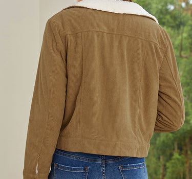 Khaki Corduroy Sherpa Snap Button Flap Jacket