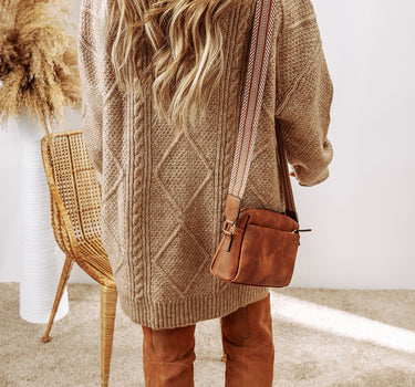 Parchment Cable Knit Drop Shoulder Loose Fit Sweater Dress