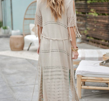 Solid Long Cardigan With Fringe