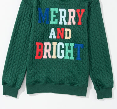 Blackish Green Merry And Bright Cable Knit Pullover Sweatshirt