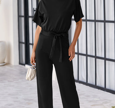 Black Belted Wide Leg Jumpsuit