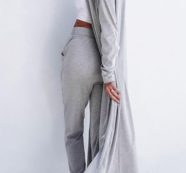 Light Grey Split Long Cardigan and Skinny Pants Lounge Set