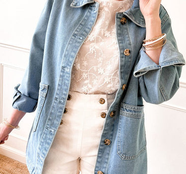 Dusk Blue Slit Buttons Pocketed Denim Jacket